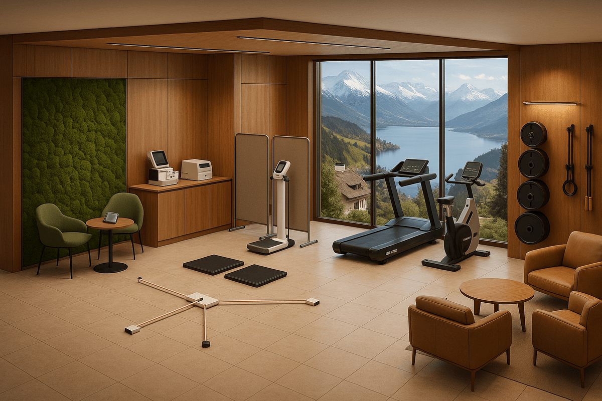 Longevity Suite interior setup showing modular health monitoring equipment and wellness technology